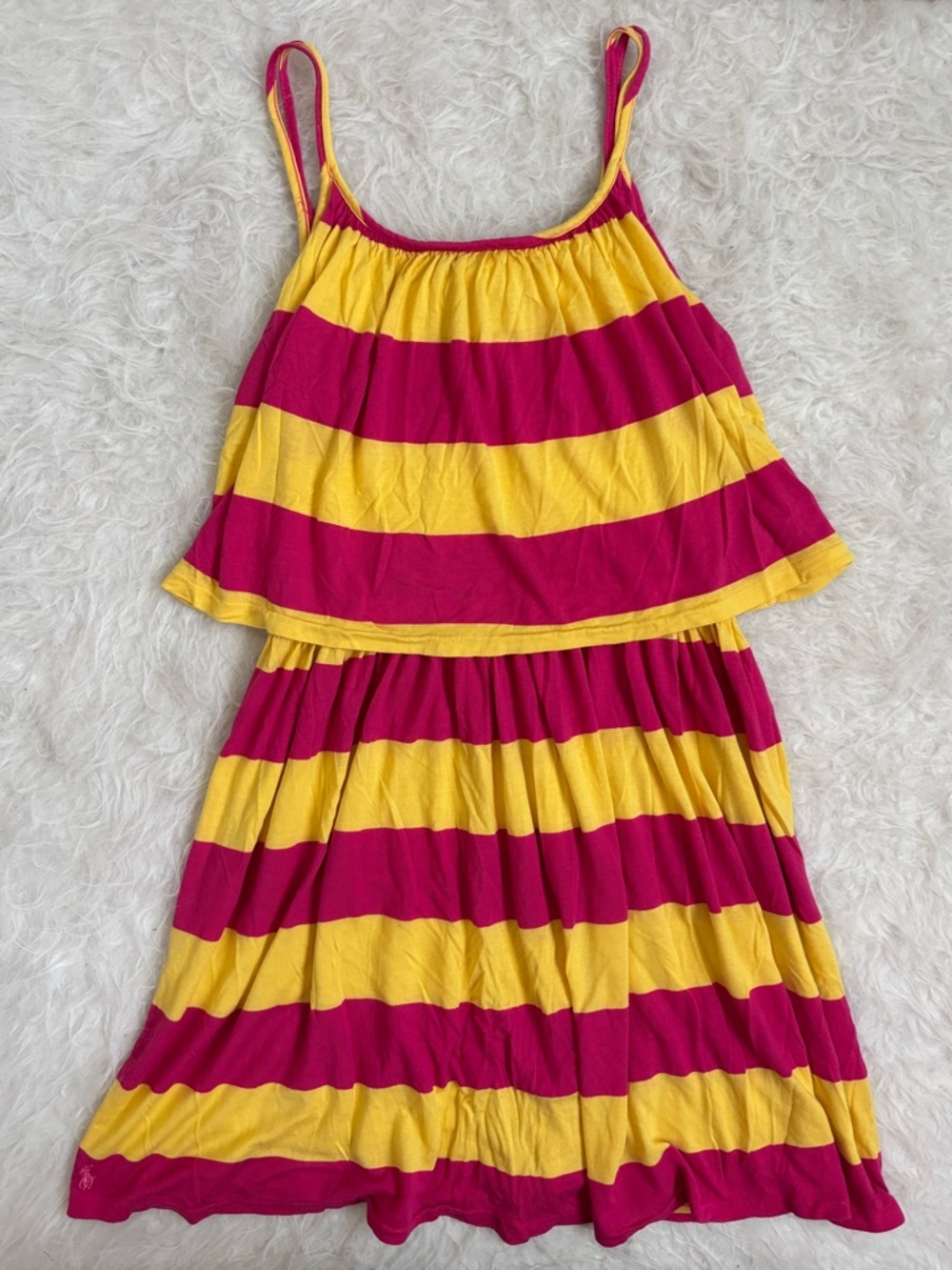 Ralph Lauren Girls Preppy Bold Yellow & Magenta Striped Sundress